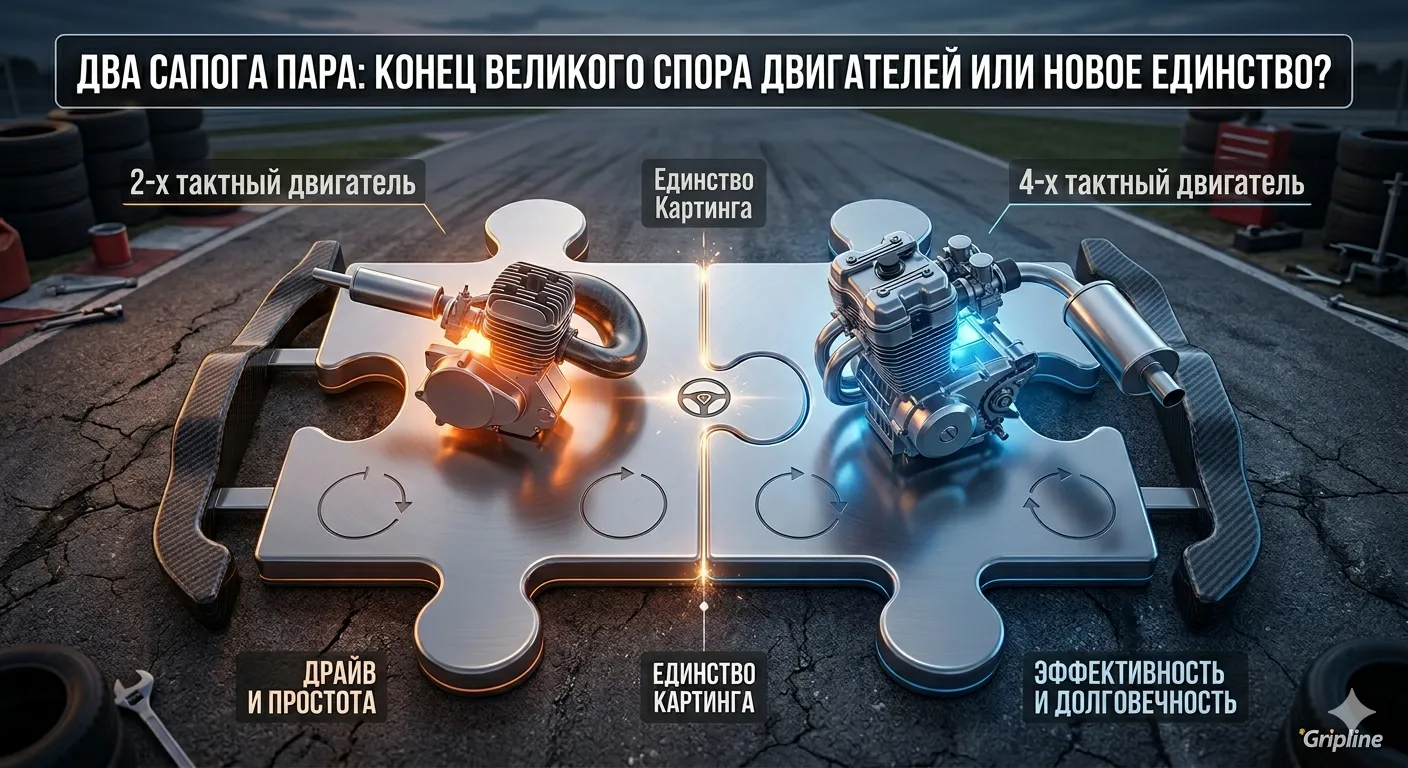 Исторический и технический анализ противостояния двух архитектур двигателей в картинге. Почему в 2026 году важно развивать оба направления и как это поможет вернуть массовость в автоспорт. Читайте на Gripline.