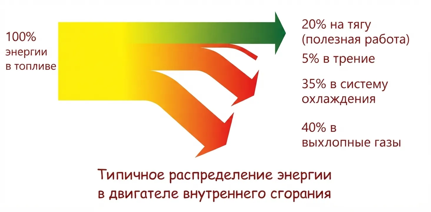 диаграмма распределения энергии топлива в двухтактном двигателе