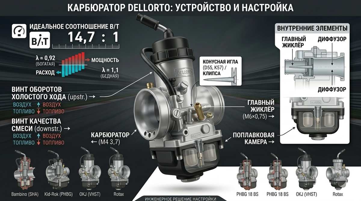 Карбюратор Dellorto для картинга: устройство, жиклёры, регулировка | Gripline