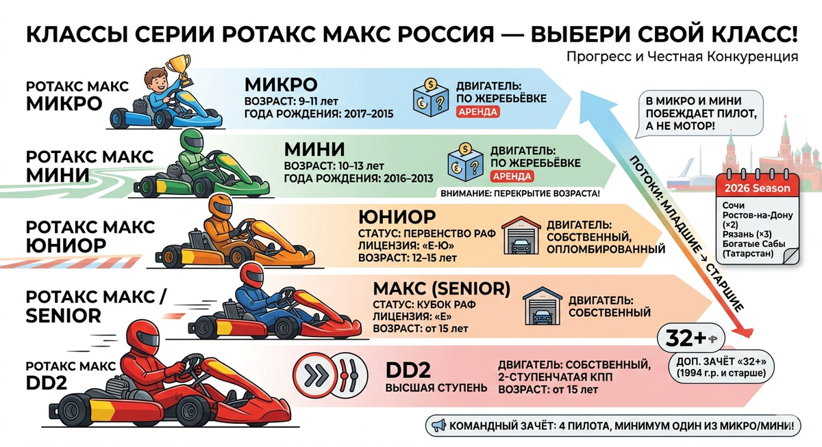 Классы Ротакс Макс 2026: возраст, вес, двигатель — полный гид | Gripline