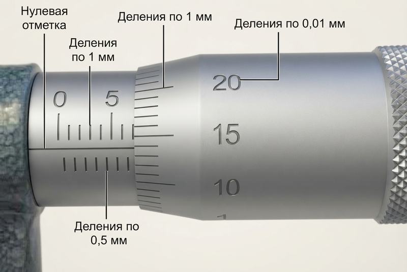 считывание показаний микрометра
