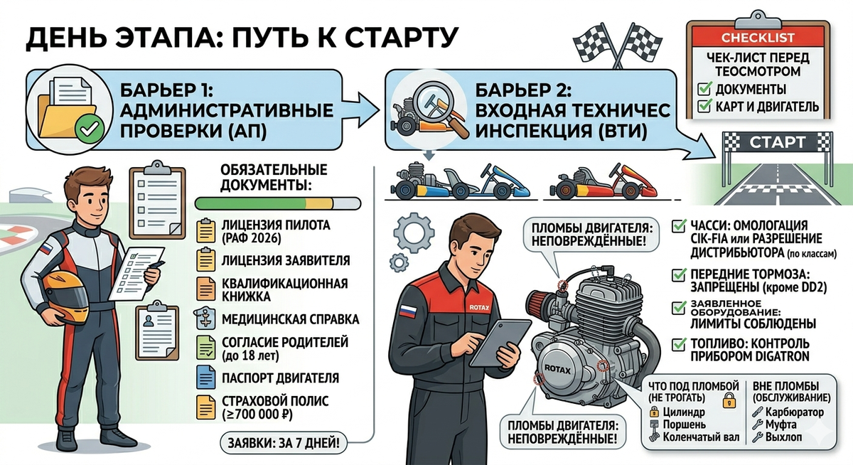 Технический осмотр на этапе Ротакс Макс 2026: пломбы, документы, что проверяют | Gripline